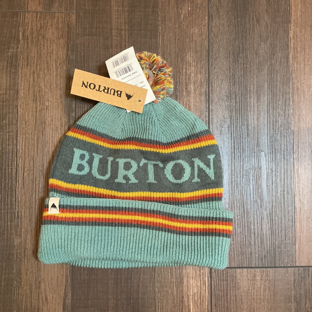 Burton Beanie One Size Teal Striped Pom Pom Knit Hat 10474107301 New